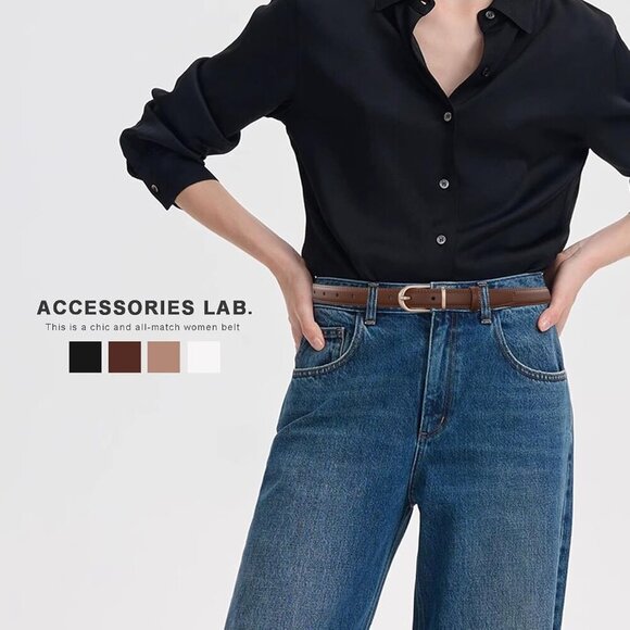 Women Skinny Faux Leather Belt for Jeans Dress Thin Waist with Gold Buckle main image 5